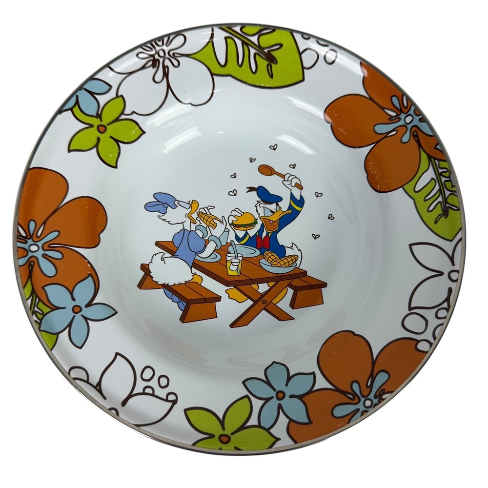 Disney Store Donald Daisy Duck Picnic Tropical Floral Melamine Plate 8 Inch